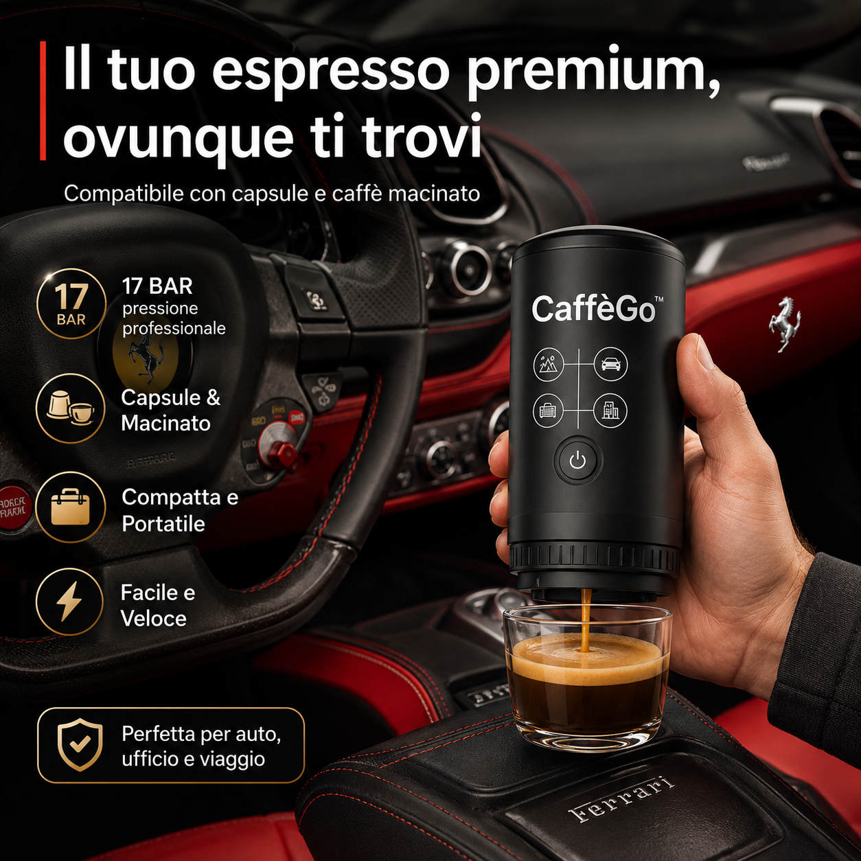 CaffèGo™ — Macchina Espresso Portatile 3 in 1